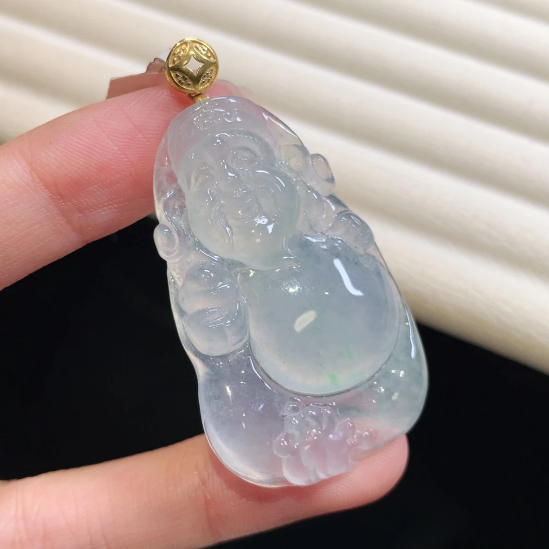 翡翠颈饰18K金镶嵌大财神