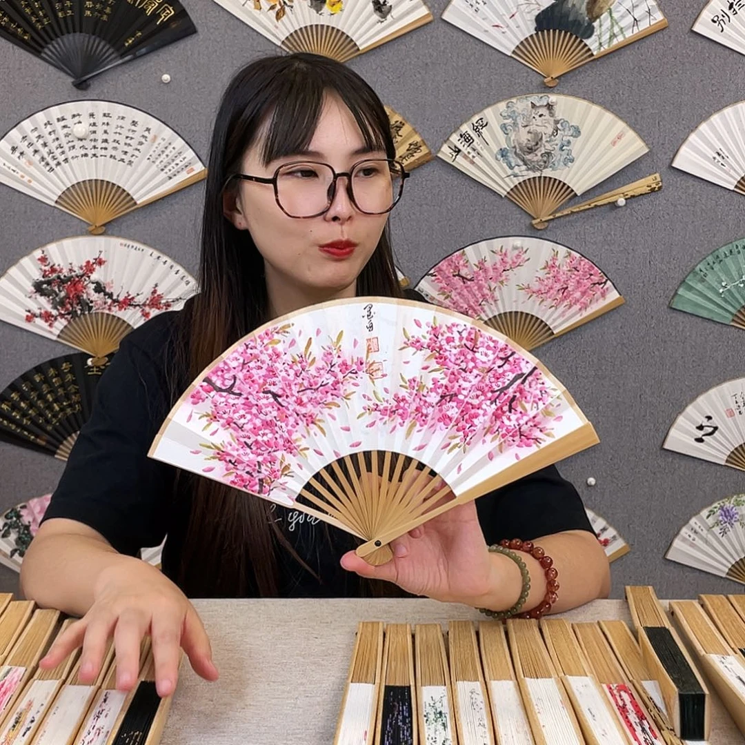 国画6寸玉竹-纯手绘-文玩扇骨（默认粘好）