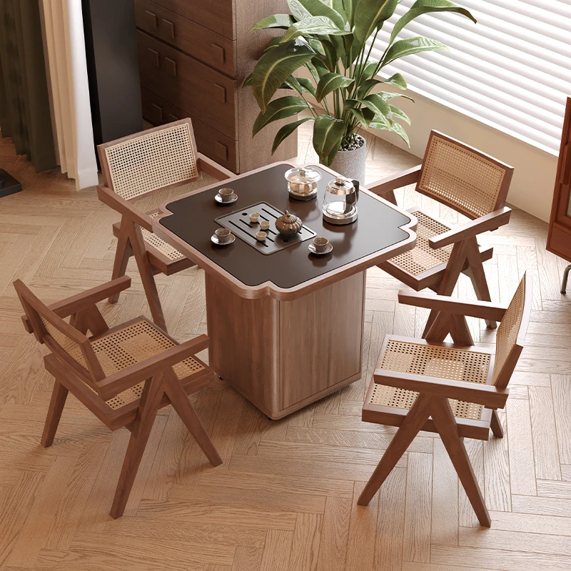 中古风实木茶桌椅组合家用客厅阳台茶几茶台四叶草泡茶桌新款