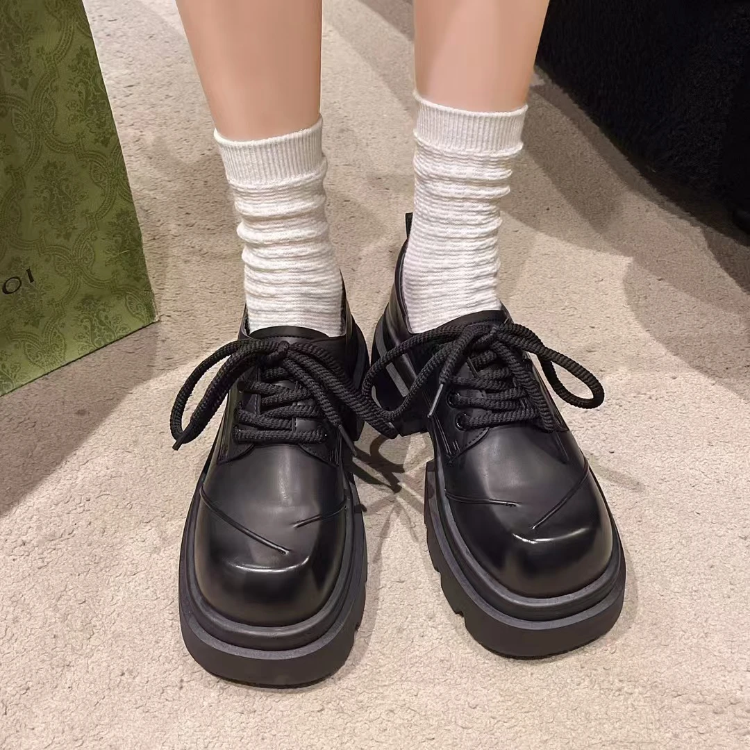 （新疆包邮）2025春韩版潮流时尚厚底系带乐福鞋舒适百搭英伦风