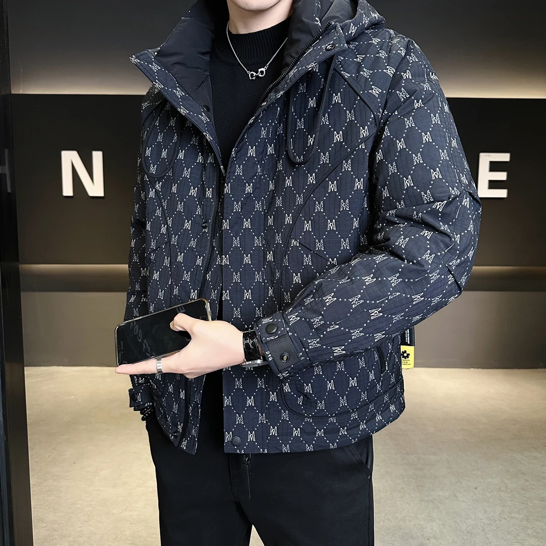 潮牌连帽羽绒服男士加厚印花冬季2025新款高品质男装保暖袄子外套
