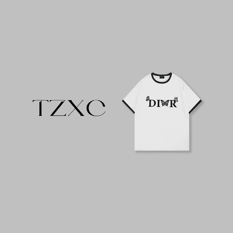 NZ-T097【小D双蝶】春夏新款圆领白撞黑手工短袖基础款