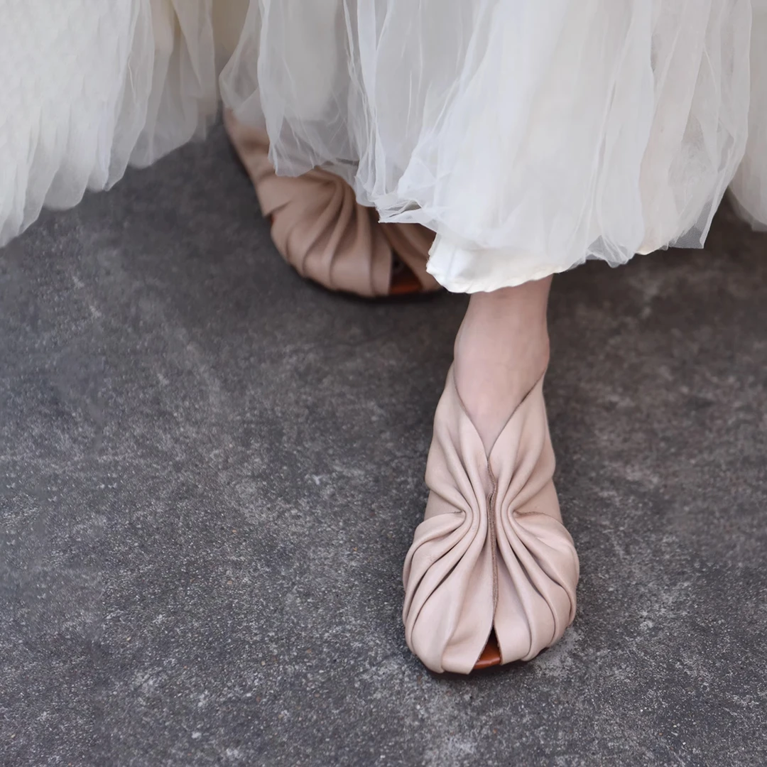 Artmu阿木原创鱼嘴凉鞋女新款平底头层牛皮镂空包头凉单鞋2368-28