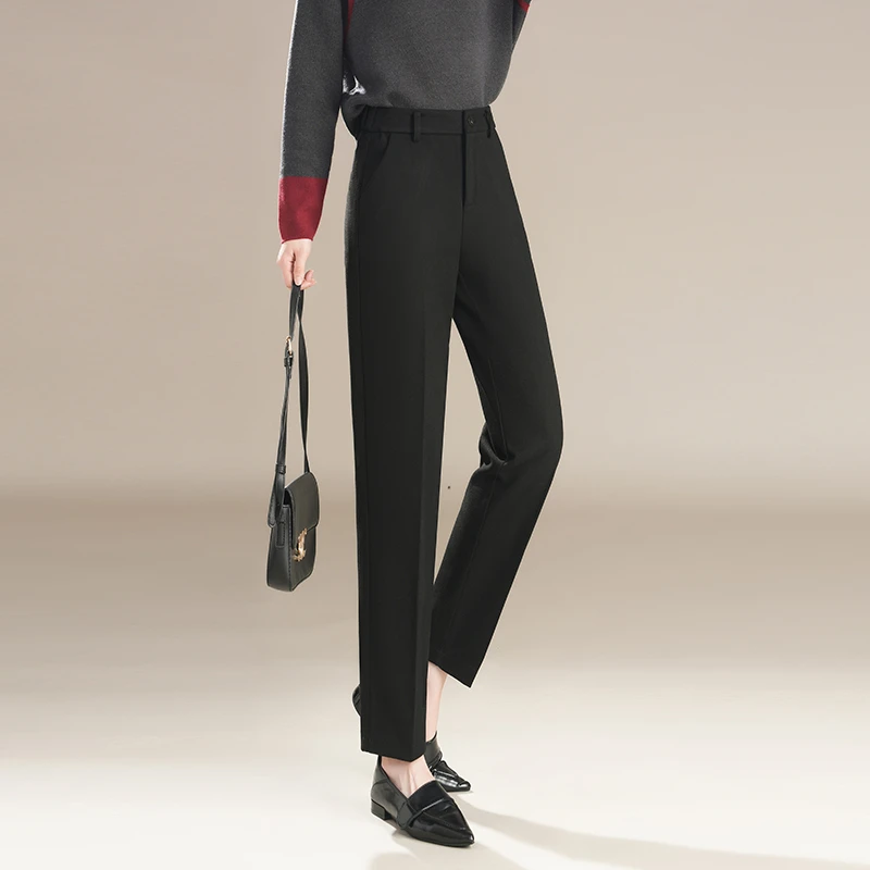 2025冬季新款加厚保暖绵羊毛烟管直筒小西裤时尚高腰显瘦大码女裤