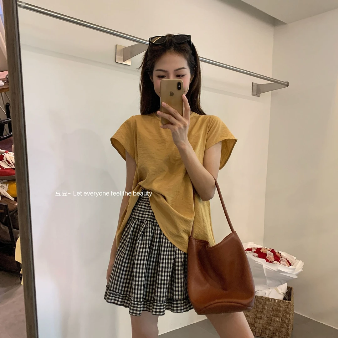 韩系短袖衬衫女夏薄款设计感小众抽绳露背上衣时尚洋气别致小衫