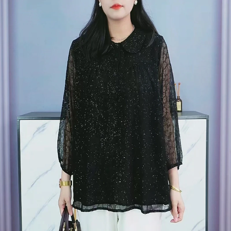 优雅气质小衫女2025春季新款减龄百搭遮肚显瘦中老年大码妈妈装