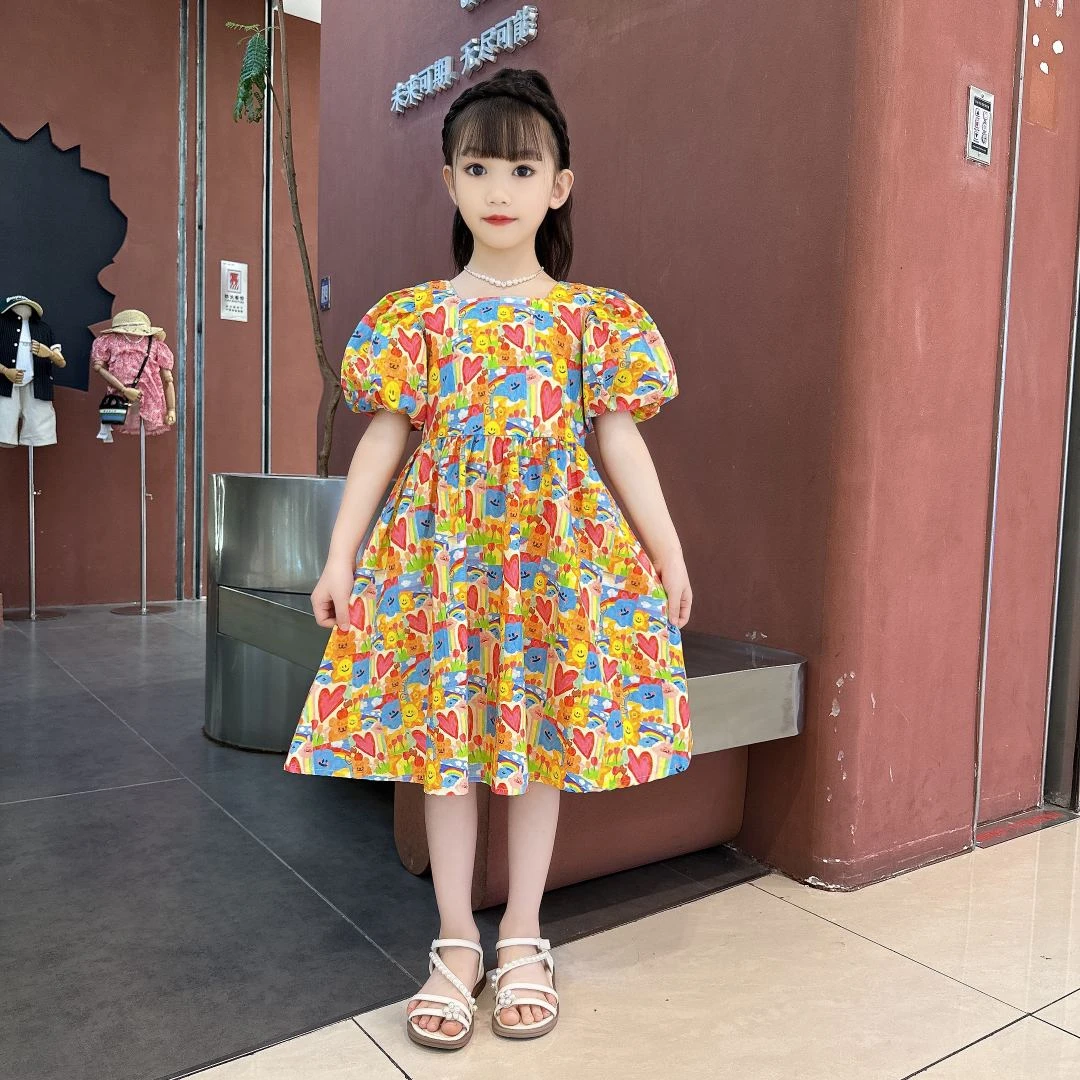 女童连衣裙夏季2025新款洋气纯棉儿童裙子夏装泡泡袖女宝宝碎花裙