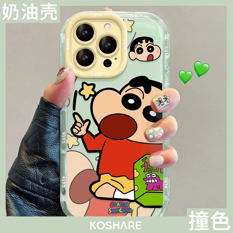 蜡笔小新适用于苹果15/14透明iPhone16promax果冻奶油卡通手机壳