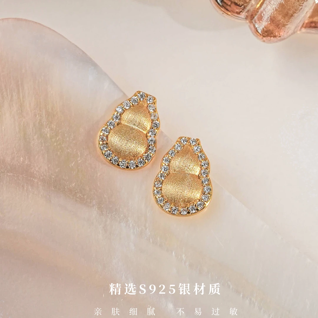丽沁 925银耳饰 葫芦拉丝耳挂复古新中式小巧气质轻奢百搭精致