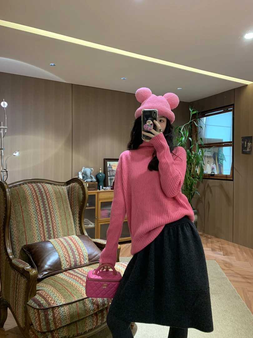 In a Chou 秋冬纯色闪金保暖舒适堆堆领羊毛打底毛衣