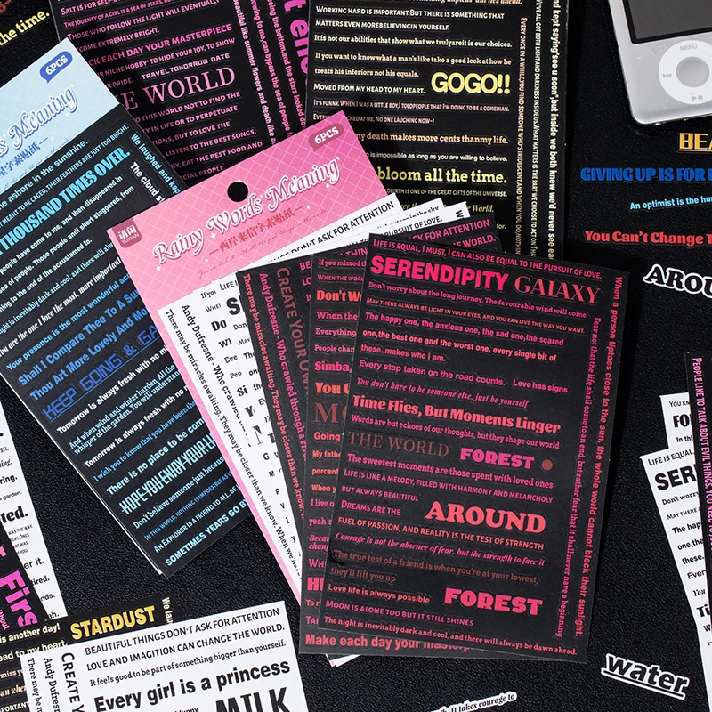 免裁剪英文字素贴纸异形模切简约盐系手账拼贴装饰素材韩系排废贴