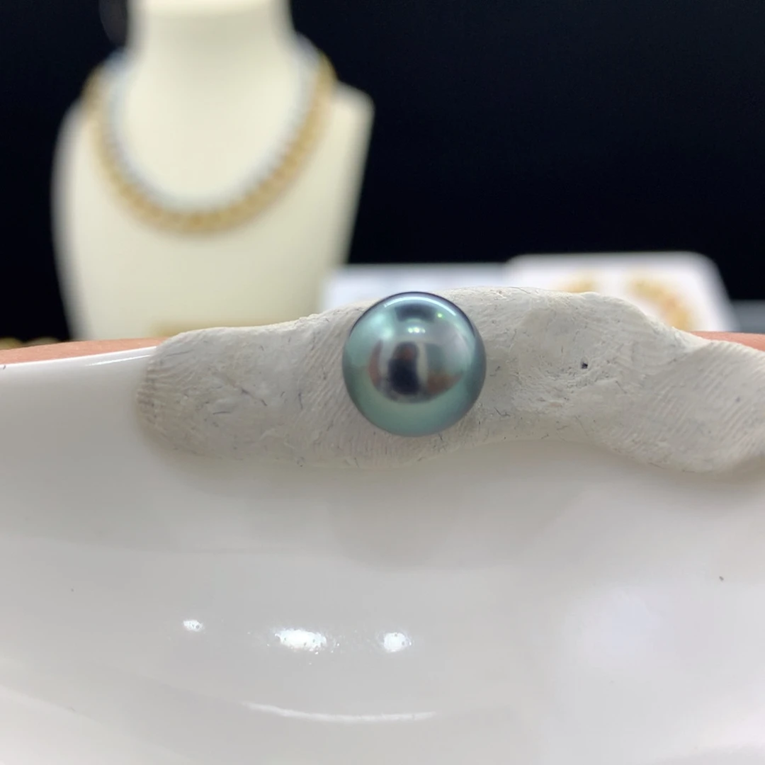 未镶嵌裸珠定制海水珍珠9.6mm孔雀蓝