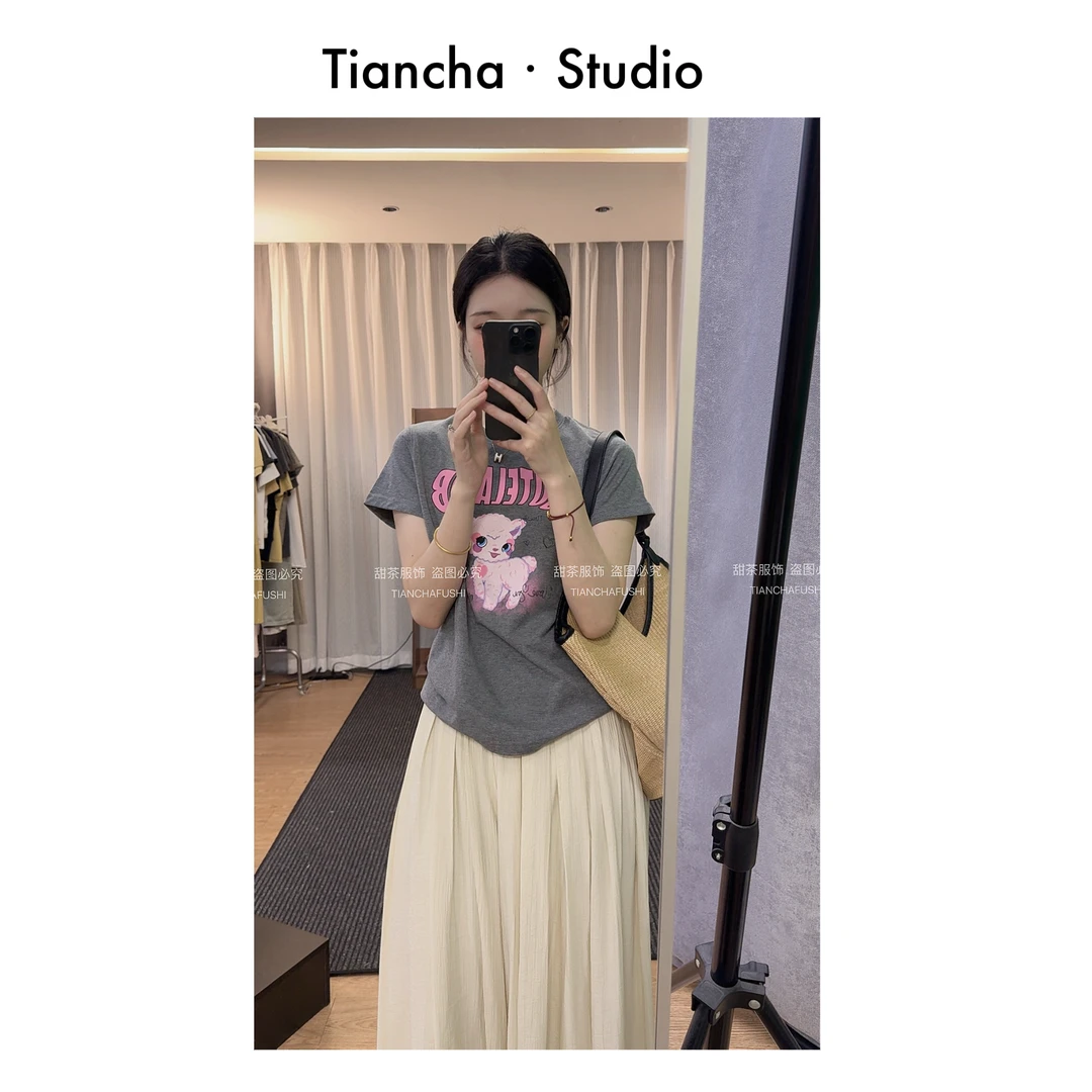 sweet c【粉色小羊】M667#夏季韩系短袖正肩t恤宽松卡通可爱百搭