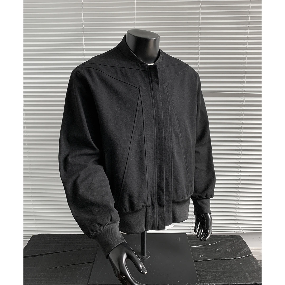 黑色倒三角解构短款垫肩外套男秋季cleanfit美式硬汉风机车服夹克