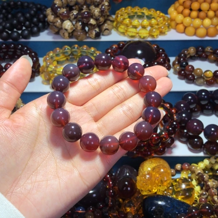 琥珀未镶嵌手链黑加仑帝王紫满紫杉醇紫罗兰手串