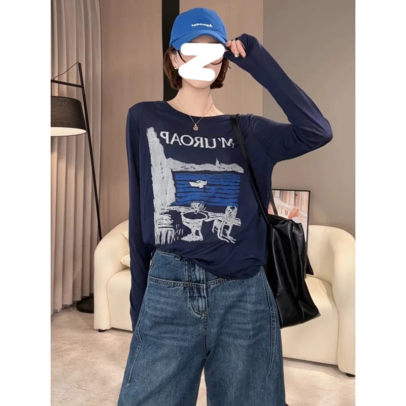 小个子设计感印花薄款微透罩衫女夏季2025新款小个子超火防晒上衣