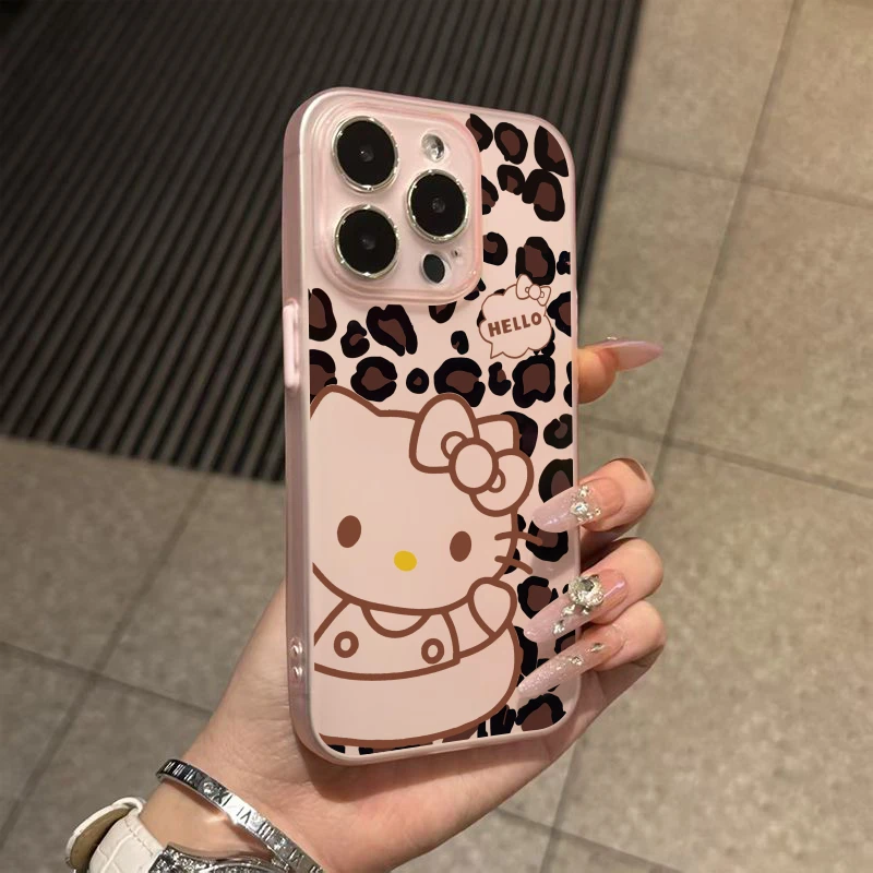 豹纹线条猫咪磨砂适用苹果17Promax手机壳iPhone16卡通15防摔14女