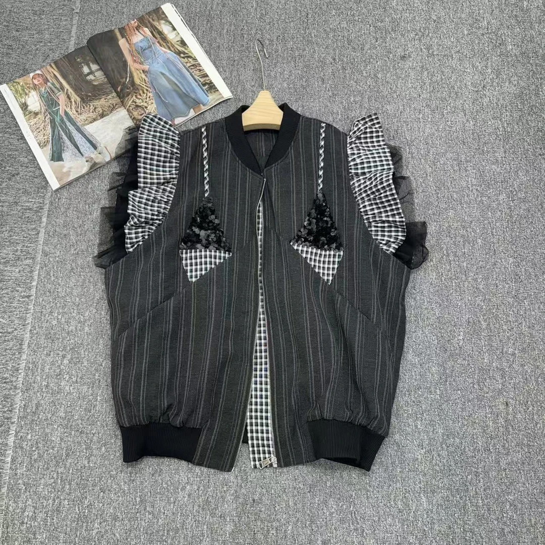 欧货女装原创不撞衫2025加棉条纹飞飞袖马甲