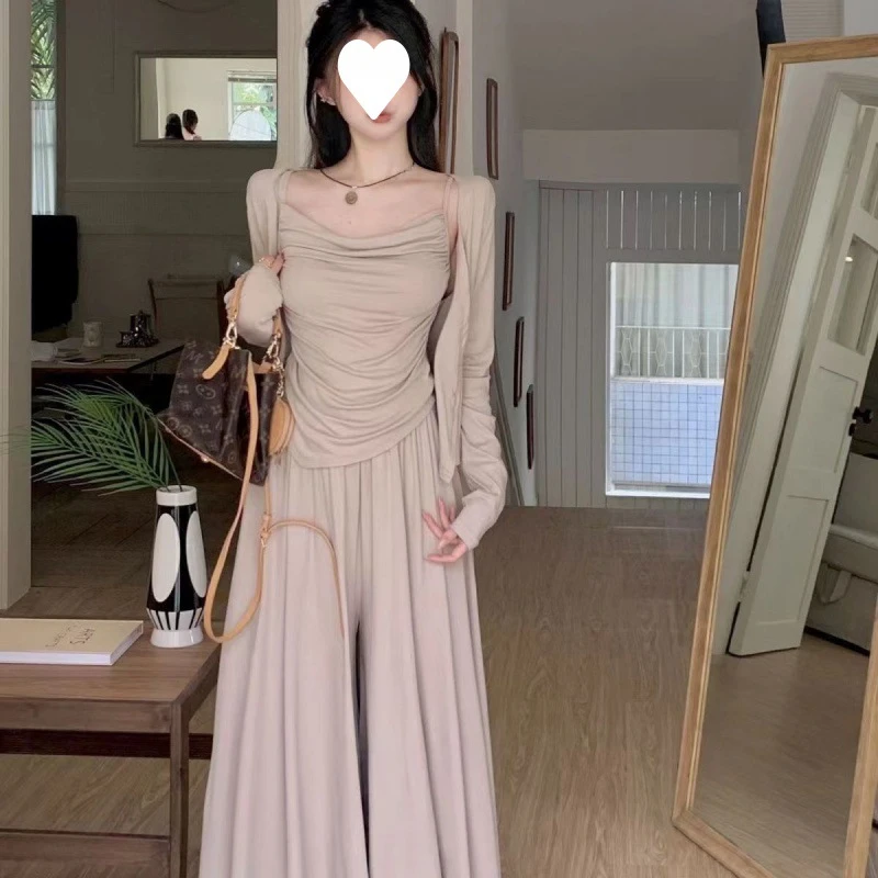 秋季三件套新款套装开衫慵懒风显瘦遮肉开衫吊带+休闲半身裙女