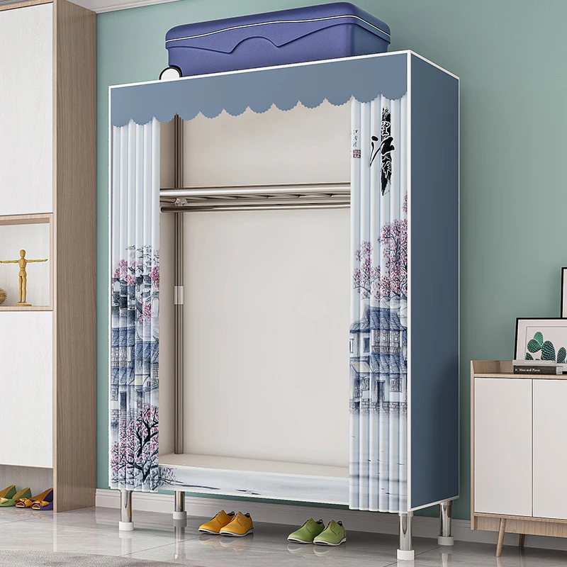 简易衣柜现代简约布衣柜钢管加粗加固出租房用家用卧室收纳挂柜子