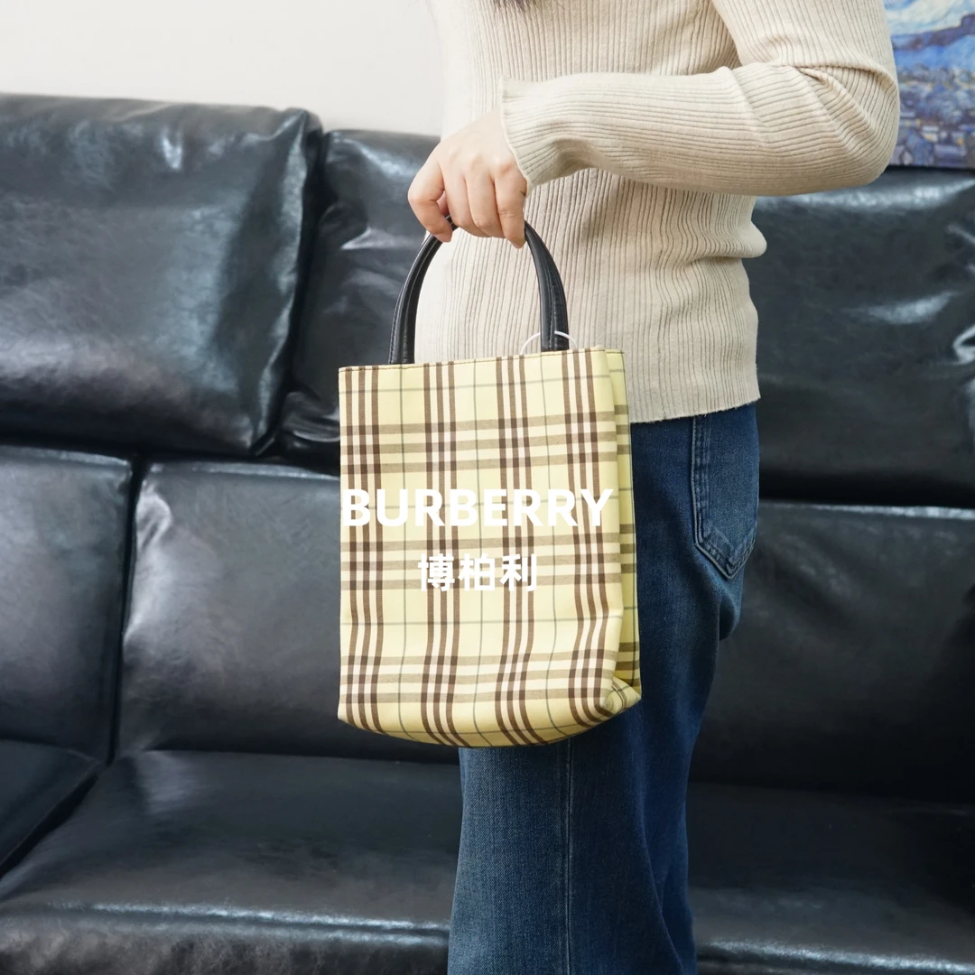 95新 BURBERRY/博柏利 巴宝莉/绿色格纹手提包/F3DG12502069/2069