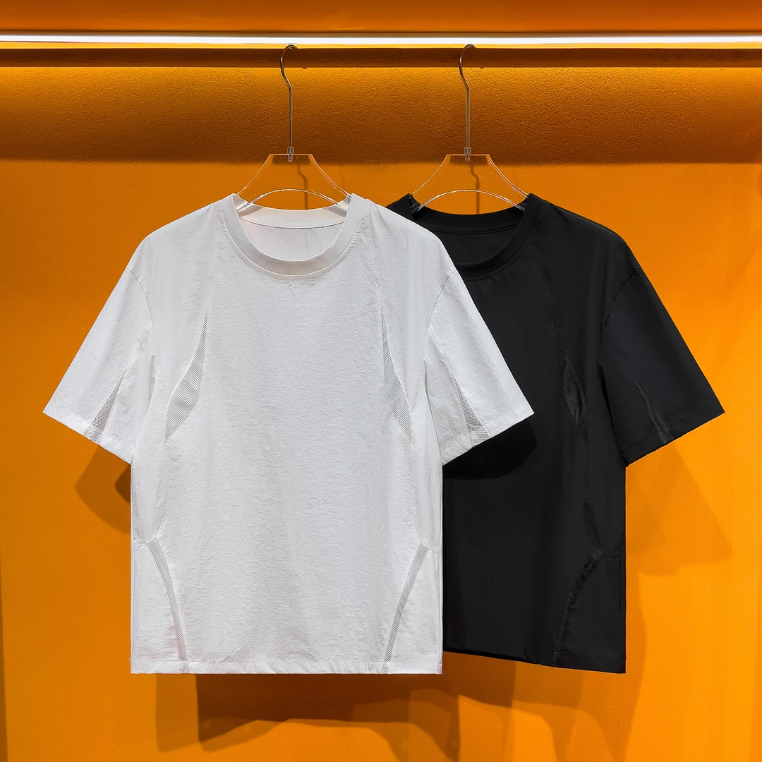 夏季休闲短袖T恤男美式拼接解构镂空透气百搭极简风上衣小众设计