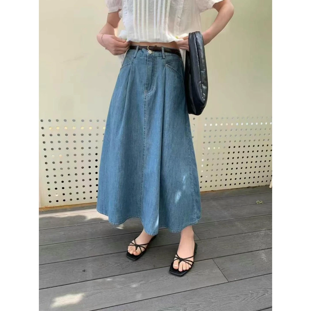 YIJJ 9609 牛仔半身裙女夏薄款松紧腰韩版显瘦A字伞裙中长牛仔裙