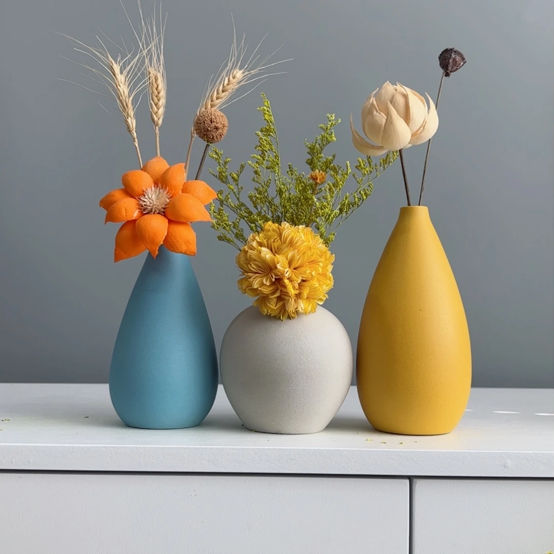 摆件陶瓷小花瓶摆件含花总高20-30cm