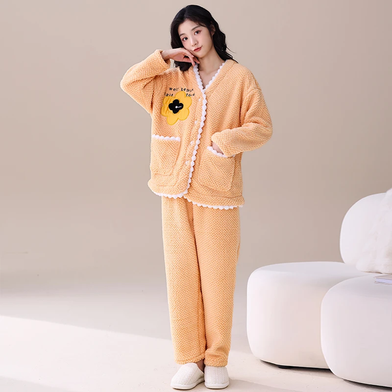 2025年新款睡衣女宽松时尚长裤长袖甜美可爱休闲套装可外穿家居服