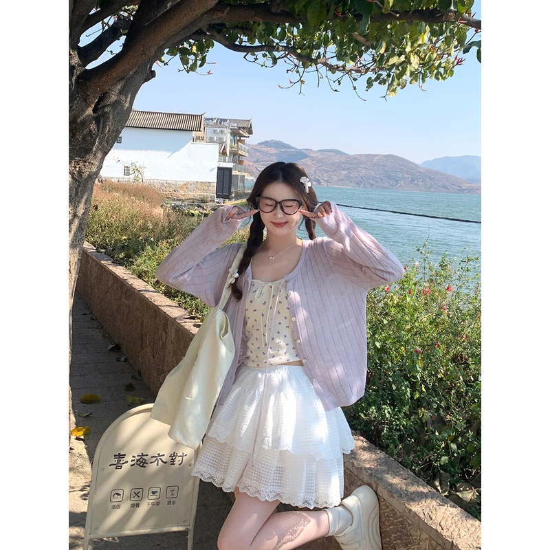 紫色开衫2025新款夏季薄款针织外套女吊带外搭设计感防晒罩衫上衣