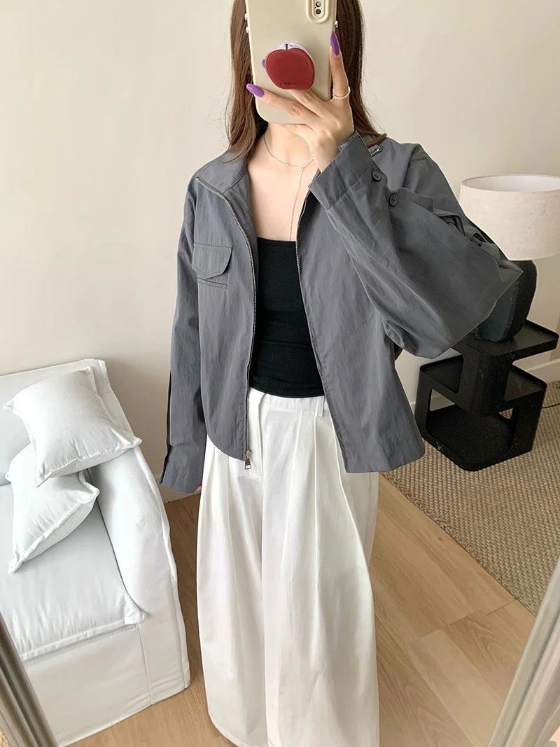 意法春款硬壳棉质小短款显高拉链外套女韩版夹克衫N3440