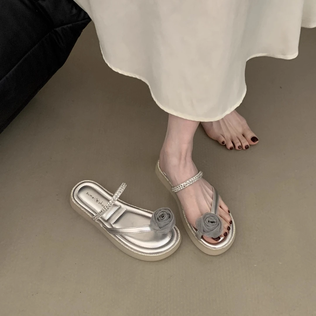 法式水钻两穿绝美凉拖鞋女夏季外穿2025新款仙女风配裙子罗马凉鞋