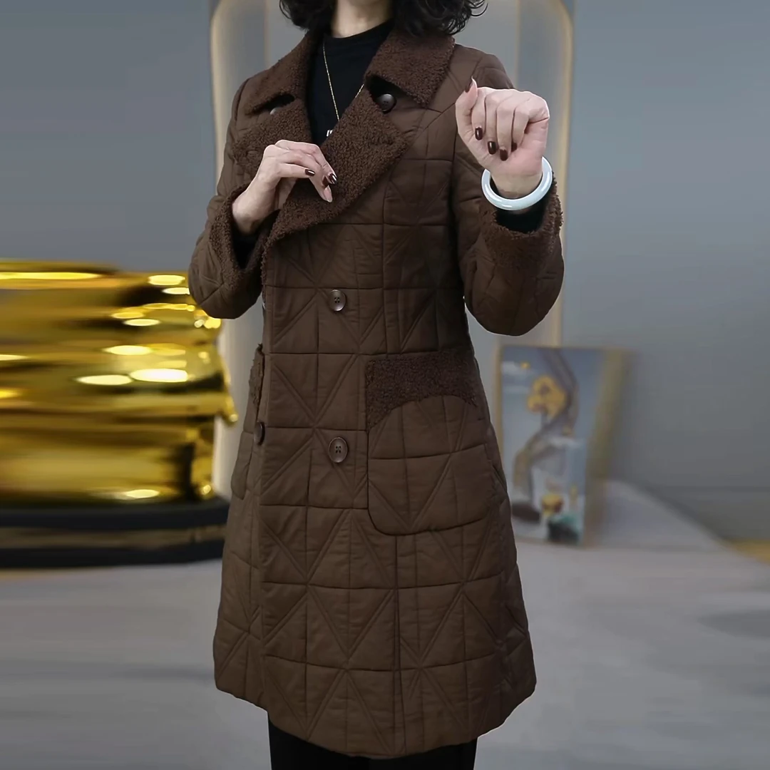 中老年女装宽松型秋冬季中长款大衣轻职风保暖加棉加厚棉服外套