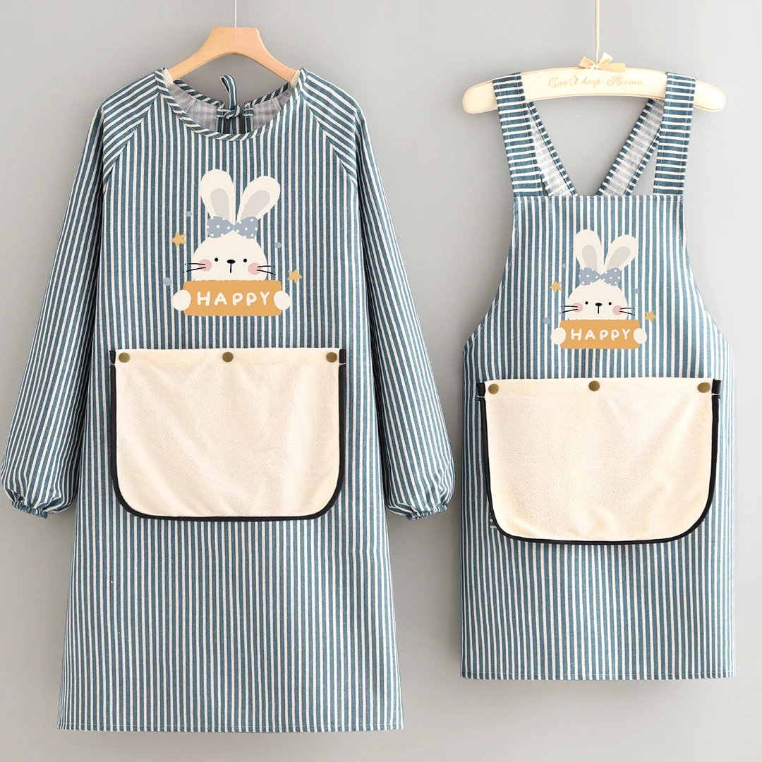 时尚棉麻长袖罩衣家用厨房围裙防污耐脏餐饮摆摊专用男女外穿护衣