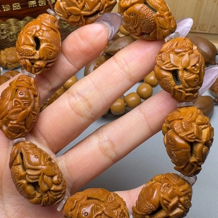 橄榄核手串/手链鱼戏莲花
