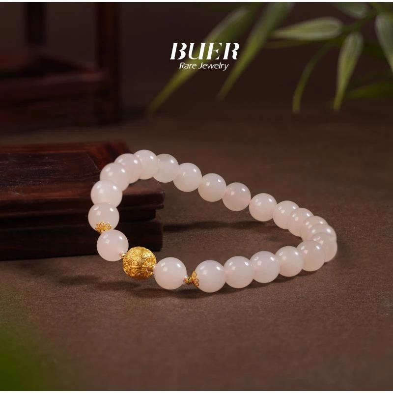 【不二】和田玉藕粉18k金DIY手串