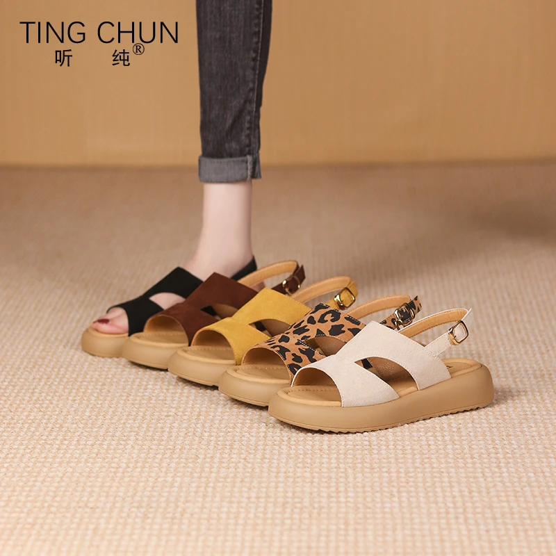 听纯66013夏季2025软底真皮一脚蹬外穿凉鞋时尚百搭平底复古女鞋