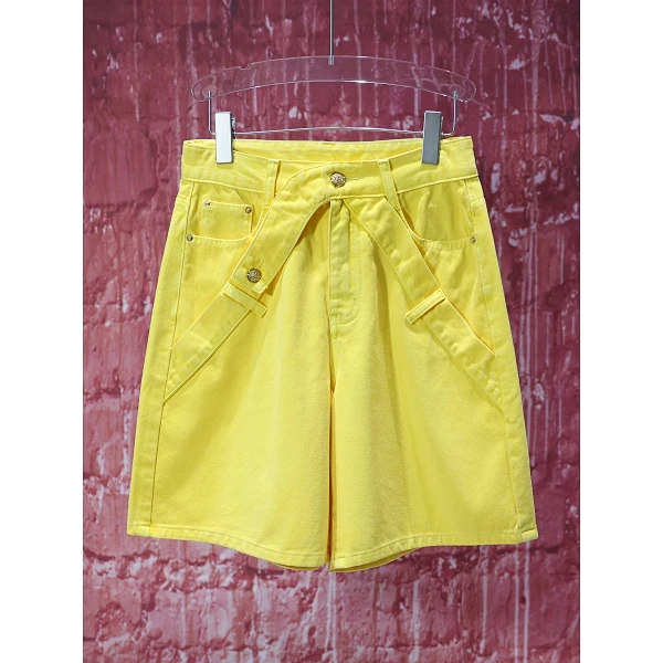 【韩哥女装】夏季小众设计师茉莉黄高腰A字阔腿牛仔短裤8388