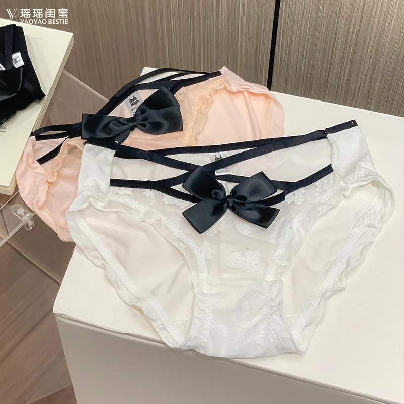 瑶瑶闺蜜日系甜美性感镂空棉质内裤女秋冬薄款透气低腰提臀三角裤