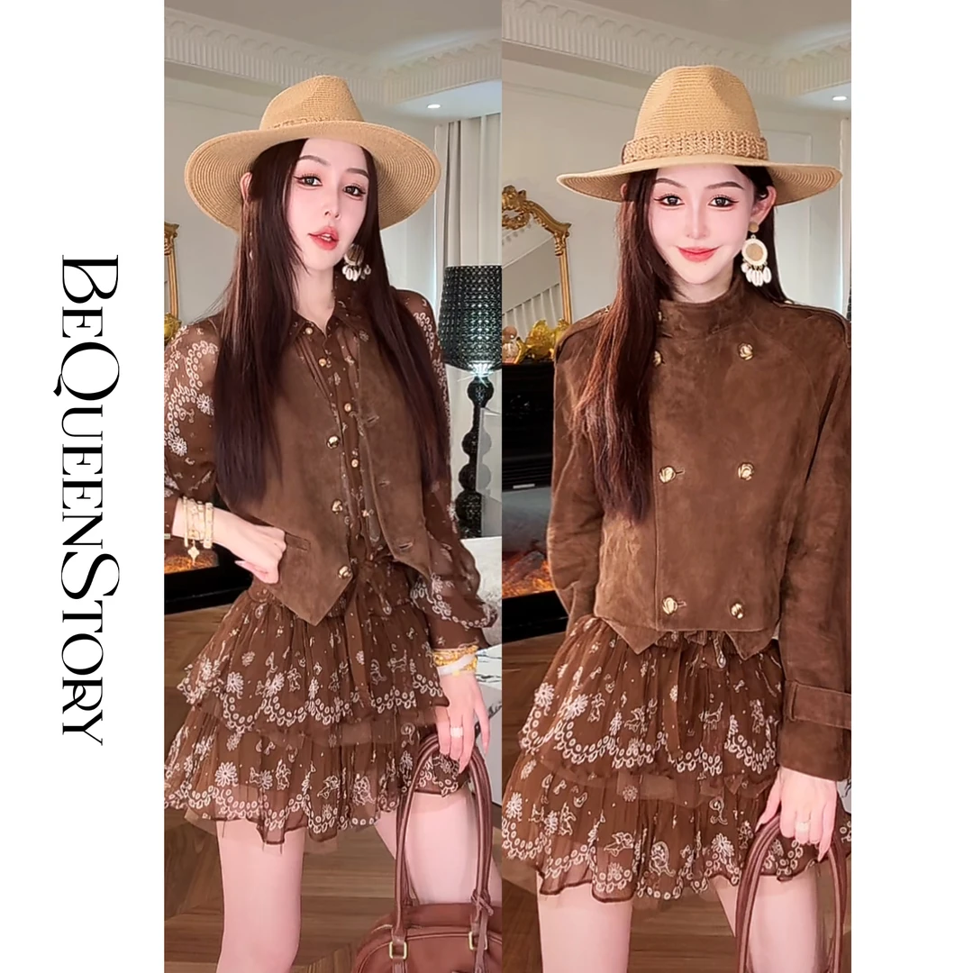 余潇潇【英伦可露丽】100羊皮绒复古可拆卸袖袢外套&V领马夹