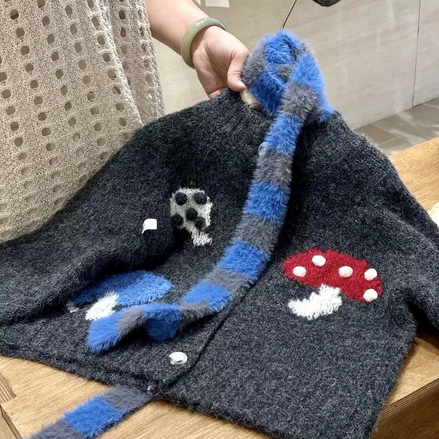 儿童秋季新款小蘑菇毛衣开衫