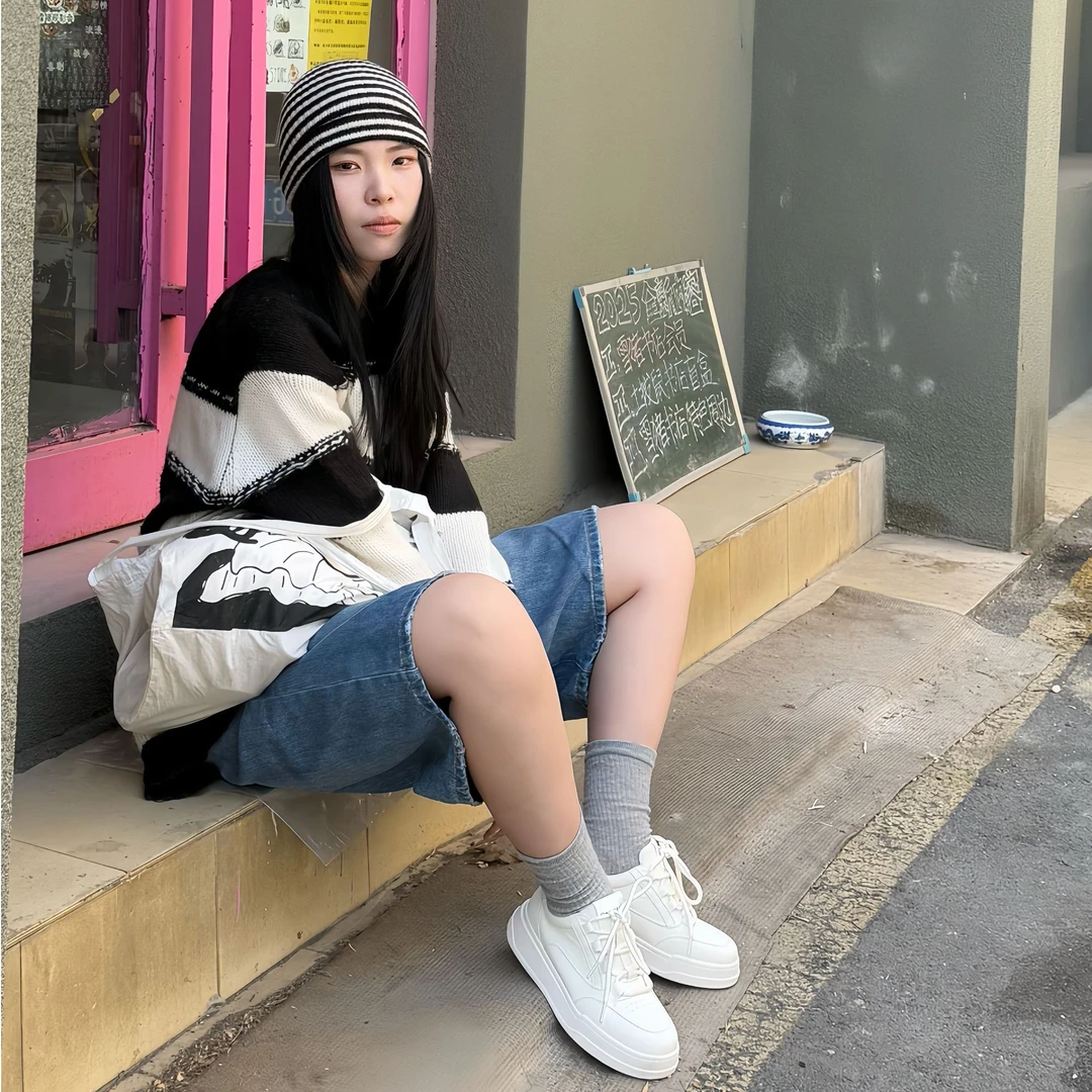 返璞归真 真皮经典 厚底增高小白鞋 休闲女鞋