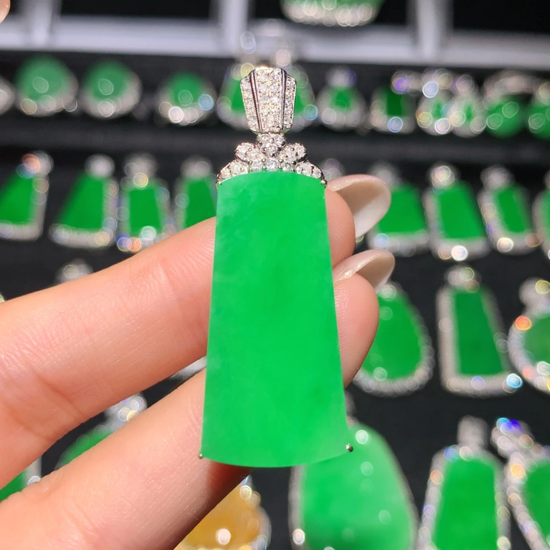 翡翠18K金镶嵌吊坠(不含链)翡翠