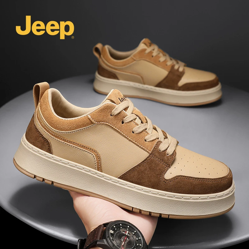 Jeep吉普真皮潮流板鞋2025春季新款厚底增高个性时尚百搭运动男鞋