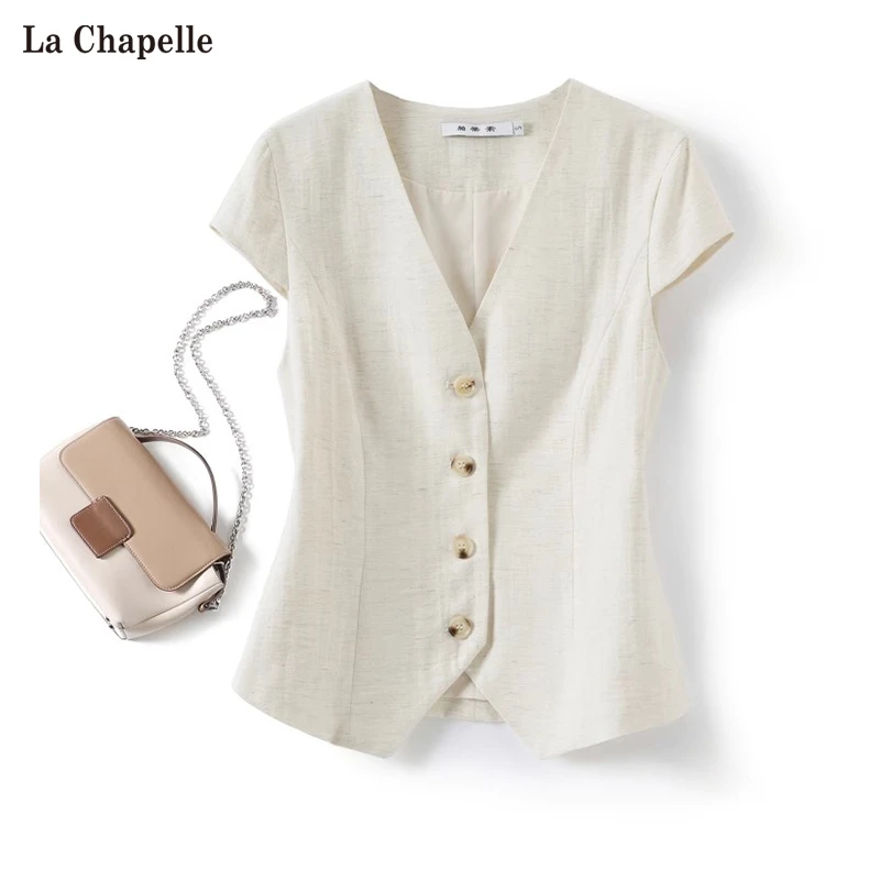 拉夏贝尔西装马甲短袖衬衫女夏2025新款休闲减龄薄款背心坎肩上衣