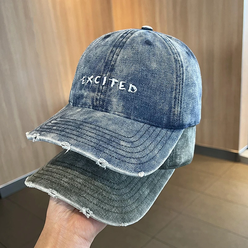 韩版软顶牛仔棒球帽女春夏水洗做旧鸭舌帽显脸小户外防晒遮阳帽子