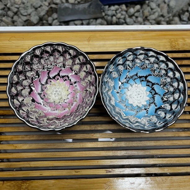 冰清玉洁 蓝粉对杯 主人杯茶杯