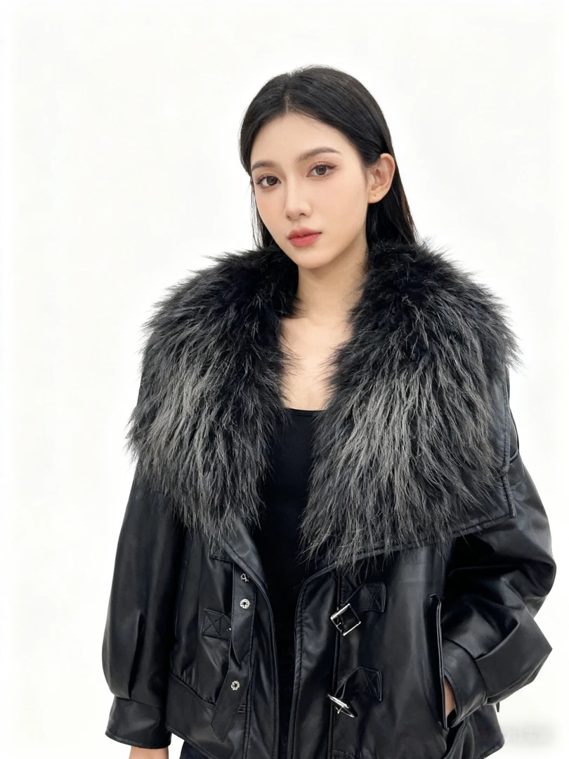 宽松型女长款常规款毛领短外套女款加绒冬季秋冬网红轻奢外套