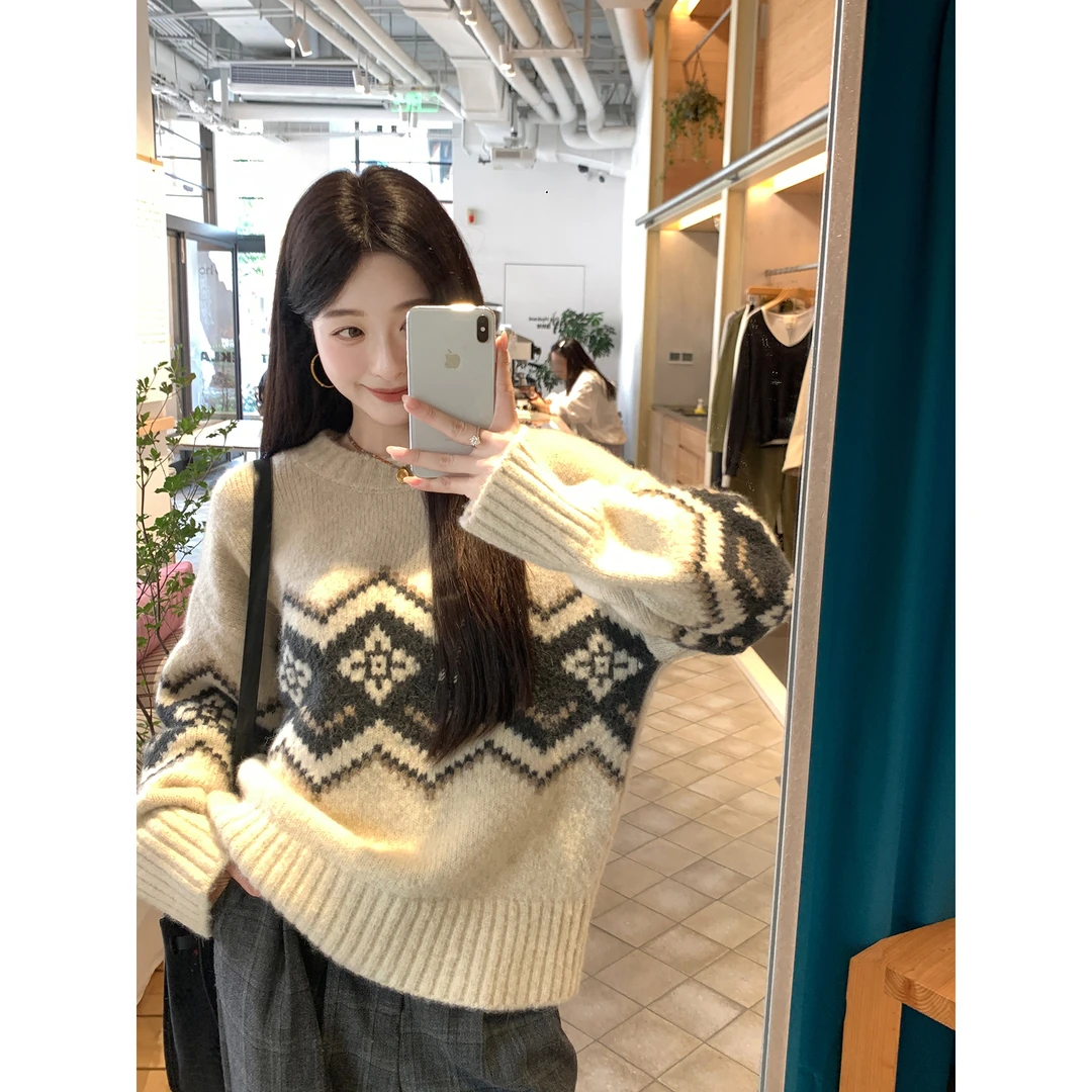 夏诗文 羊毛纱费尔岛女幼婴驼云柔衫针织衫汉服