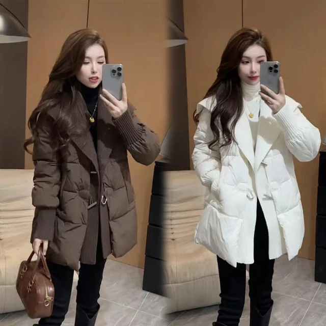 2025冬季新款韩版时尚棉服外套女中长款大翻领牛角扣棉衣加厚保暖